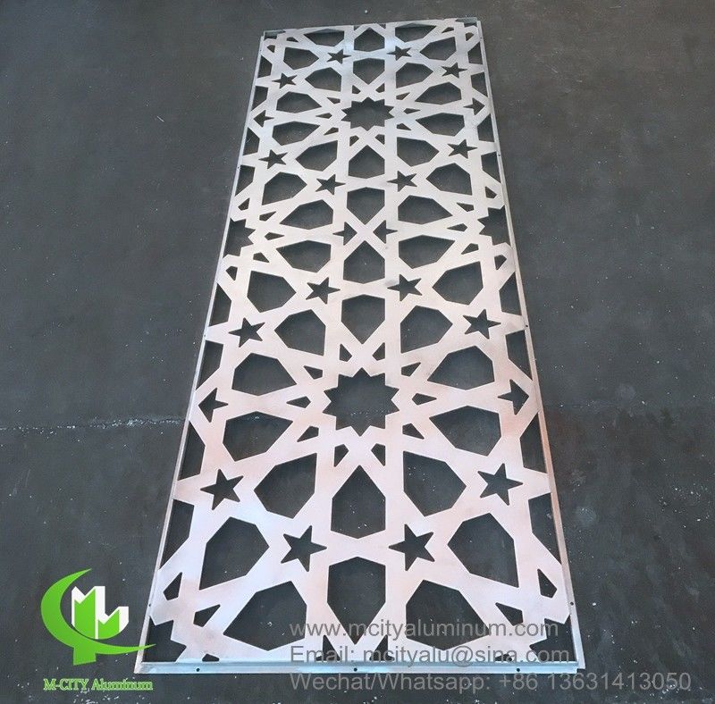 Metal aluminum laser cut panel with start patterns perforation used for