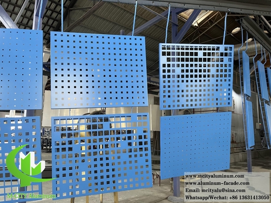 China PVDF Blue Color Metal Cladding Panel Aluminium Screen Perforation Pattern supplier