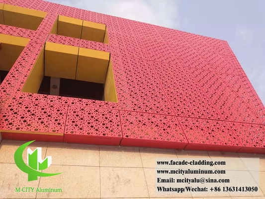 China Perforating solid aluminum facade cladding panels red color for exterior decoration PVDF supplier
