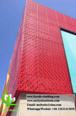 China Perforating Solid Wall Cladding Aluminum Facade Metal Screen With Patterns PVDF Red Color supplier