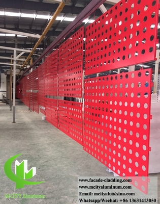 China Laser Cut Metal Wall Cladding Solid Aluminum Panels With Hollow Design PVDF Red Color supplier