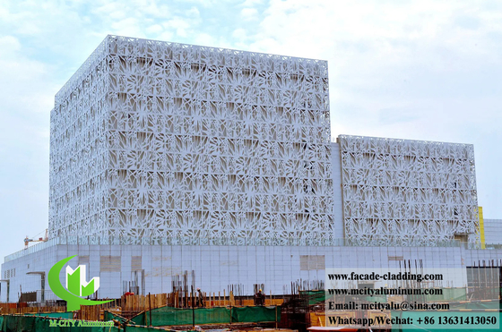 China Perforated Metal Facades System Metal Wall Panel With Pattern Powder Coated White Color supplier