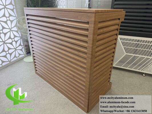 Outdoor Decorative Wood Grain Aluminum Air Conditioner Cover | Durable Louvered AC Guard Shell & Weatherproof Protective Enclosure