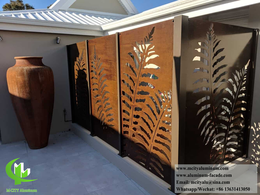 Laser Cut Metal Screen Painted Rust Finish With Pattern Decoration