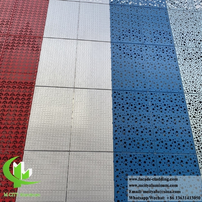 Perforating Solid Wall Cladding Aluminum Facade Metal Screen With Patterns PVDF Red Color