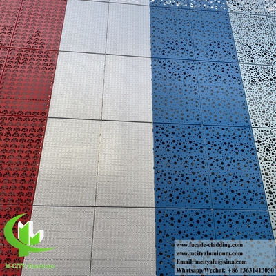 Perforating Solid Wall Cladding Aluminum Facade Metal Screen With Patterns PVDF Red Color supplier