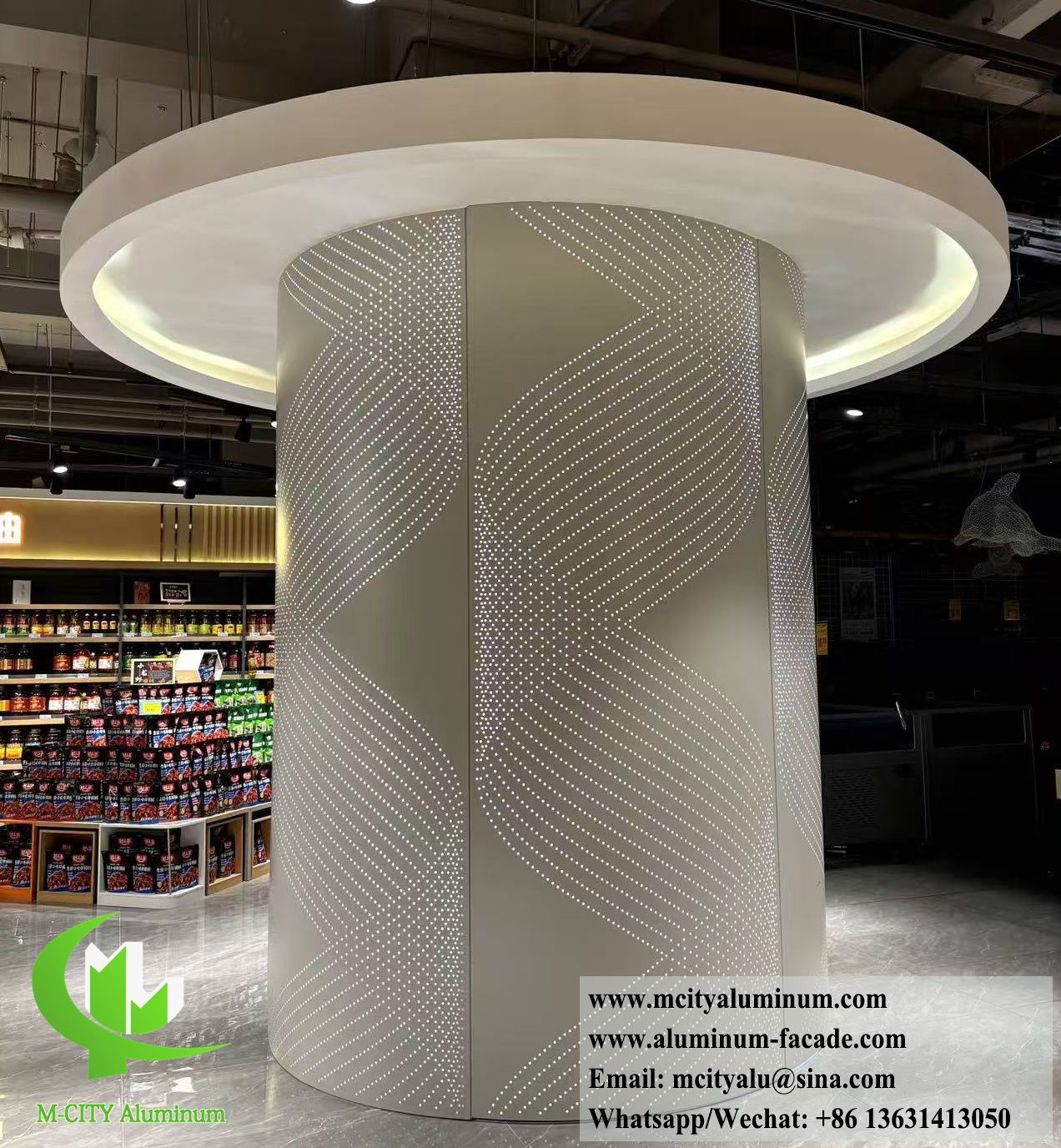 Perforated LED Aluminum Column Cladding with Powder Coating